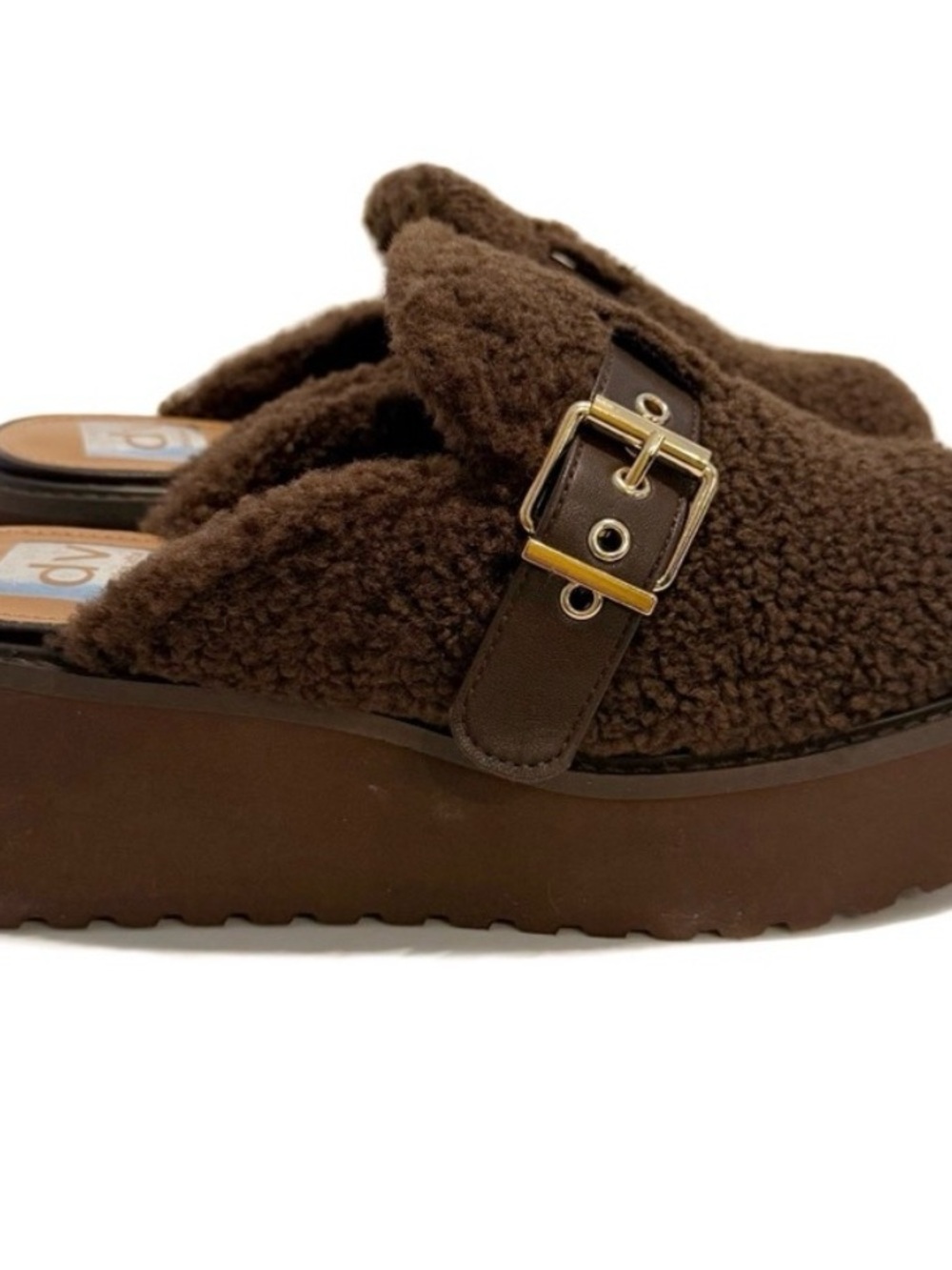 Dolce vita Cozy Brown Faux Shearling Platform Slide with Buckle